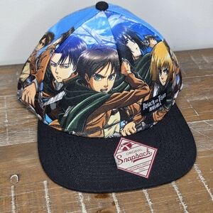 Attack On Titan Baseball Cap Hat Lid Snapback Black Blue All Over Graphic HKIAOT